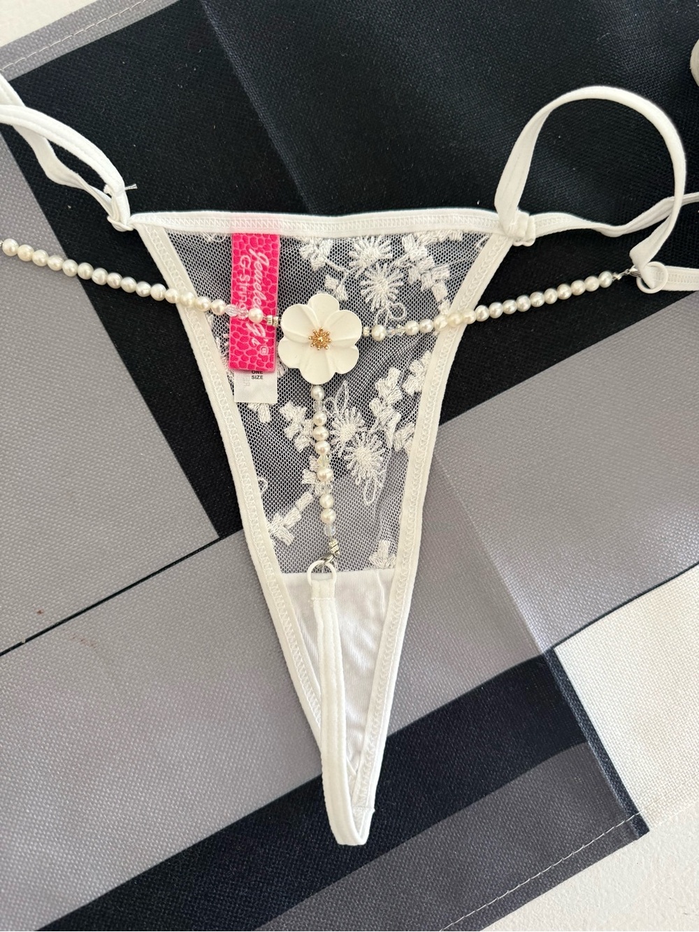 Jeweled pearl flower G string
